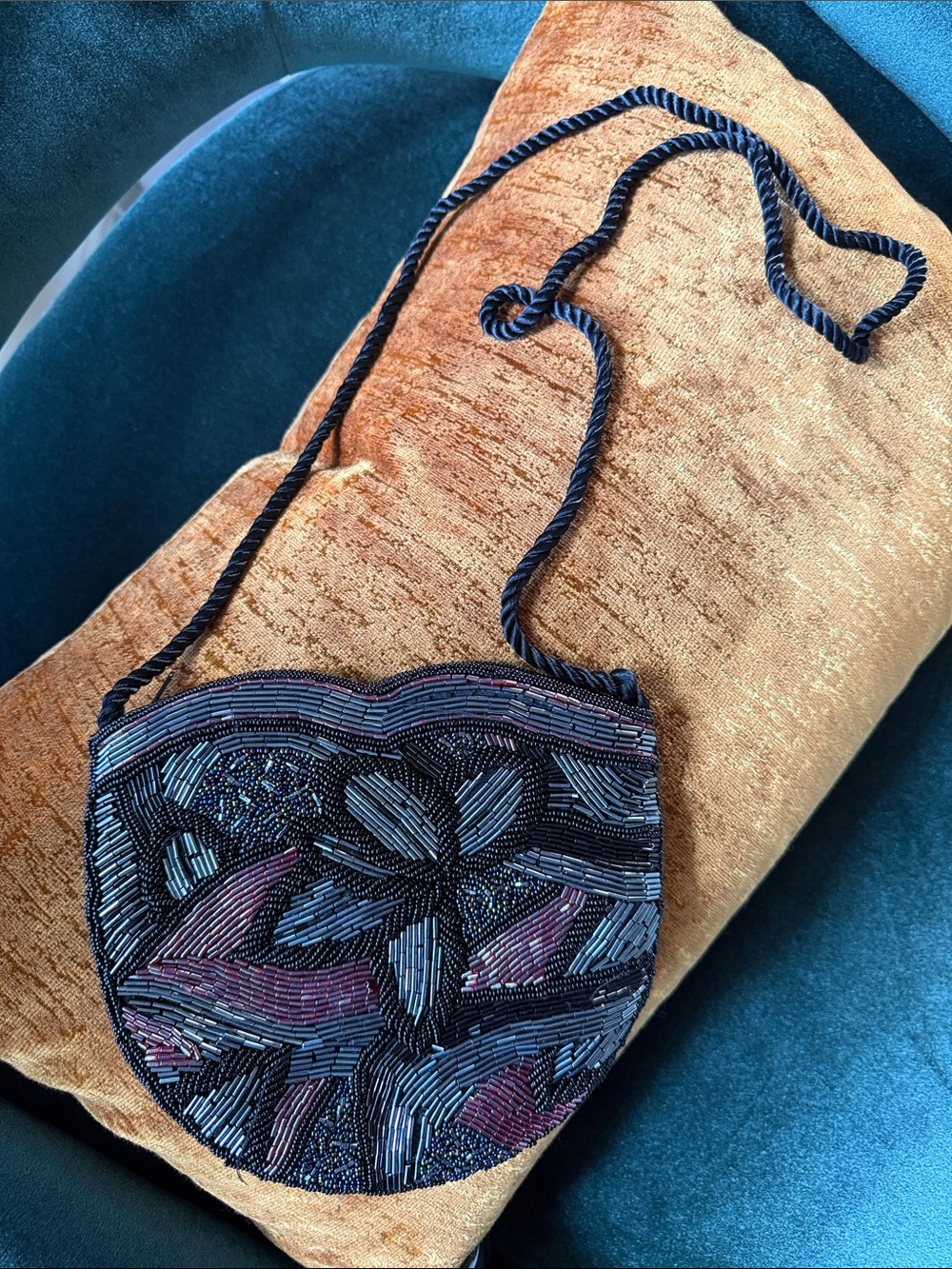 Vintage Beaded Crossbody Bag in Black and Mauve